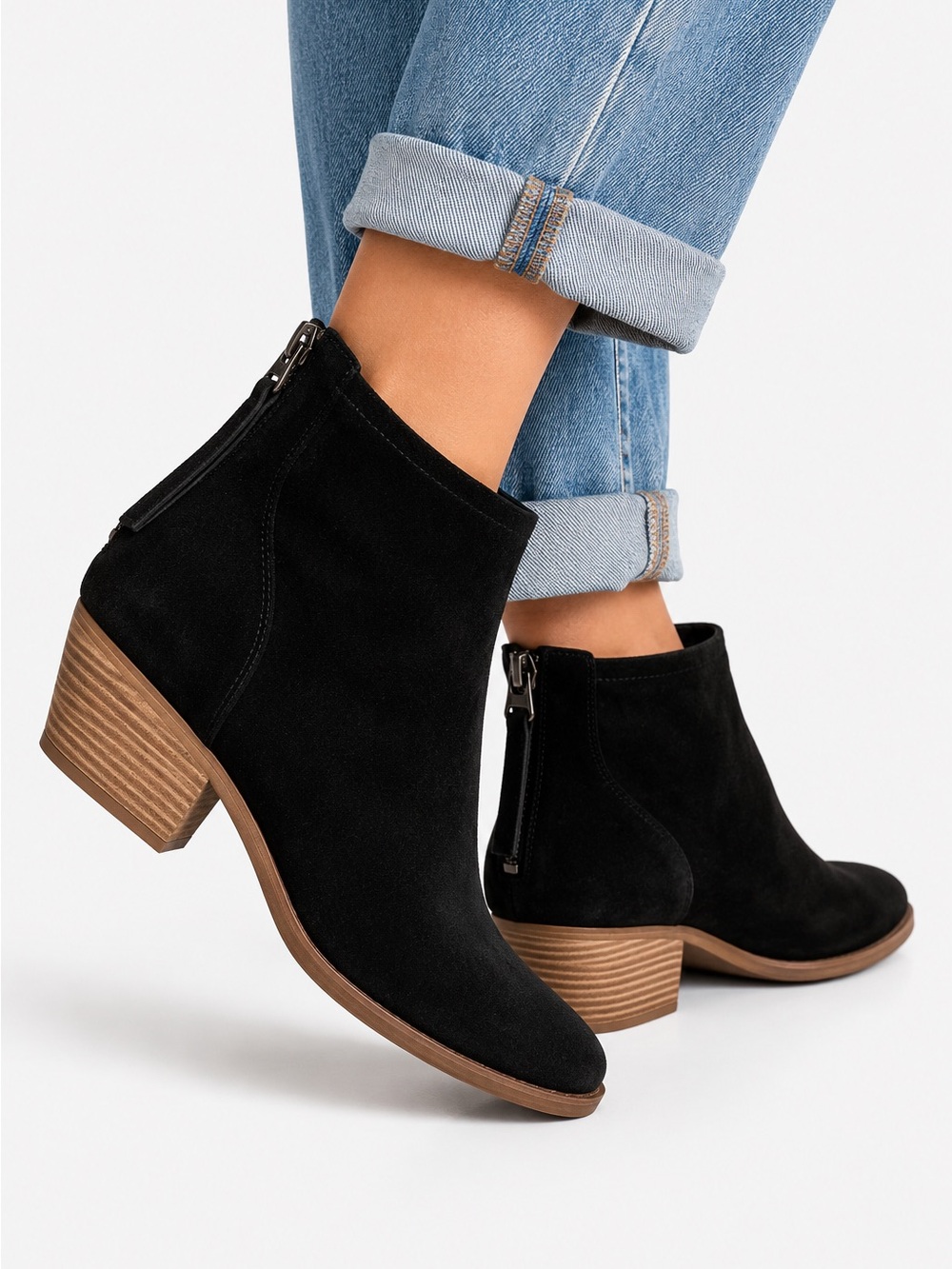 Dolce Vita (Main Line) Black Suede Block-Heel Ankle Boots, 2.5″ Heel - Size 6
